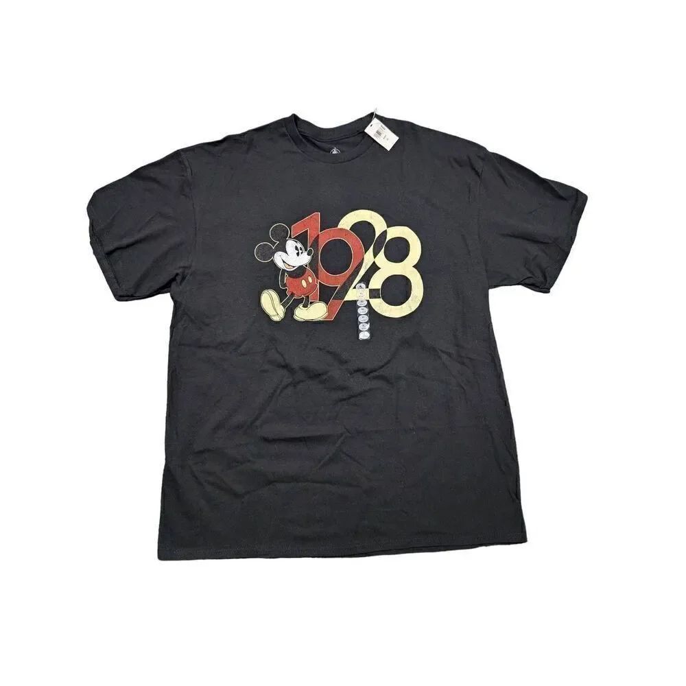NWT Disney Black 1928 Mickey Mouse Crew Neck T-Shirt Men's Extra Large